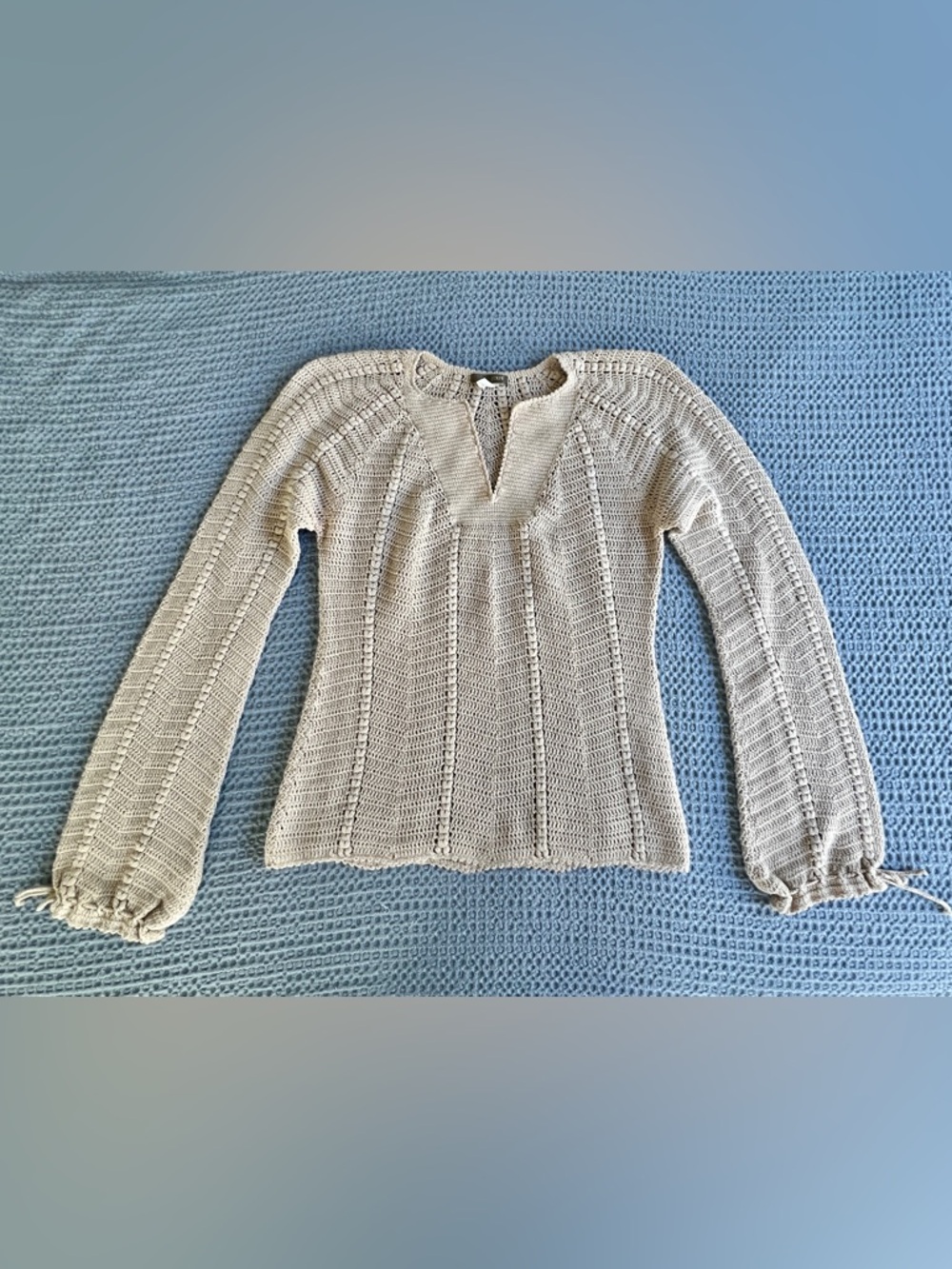 J.Crew Women's Cream Woven Knit V-Neck Sweater - Picture 2 of 8